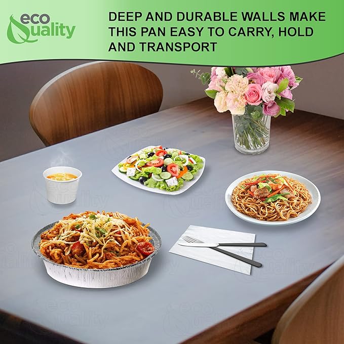 EcoQuality 7" Round Aluminum Foil Pans - Disposable Containers with Foldable Walls for Pie Baking, Cooking, Serving, Reheating, and Storing - Freezer and Oven Safe Tart Pan 500 Pack