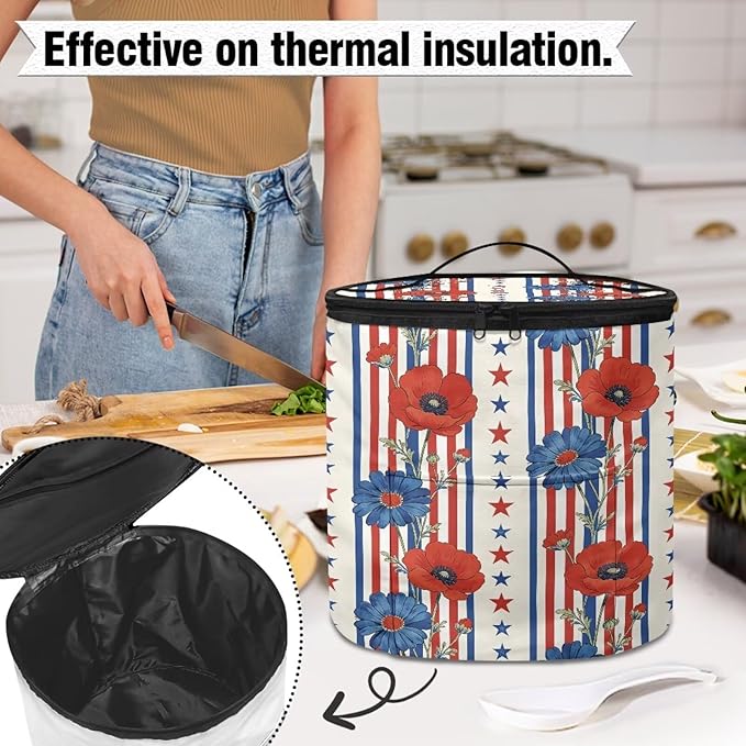 Stars And Stripes Pressure Cooker Insulation Bag for America250 Rose Print Insulated Carrier Electric Pressure Cooker Storage Bag Keep Your Cooker Dust Free