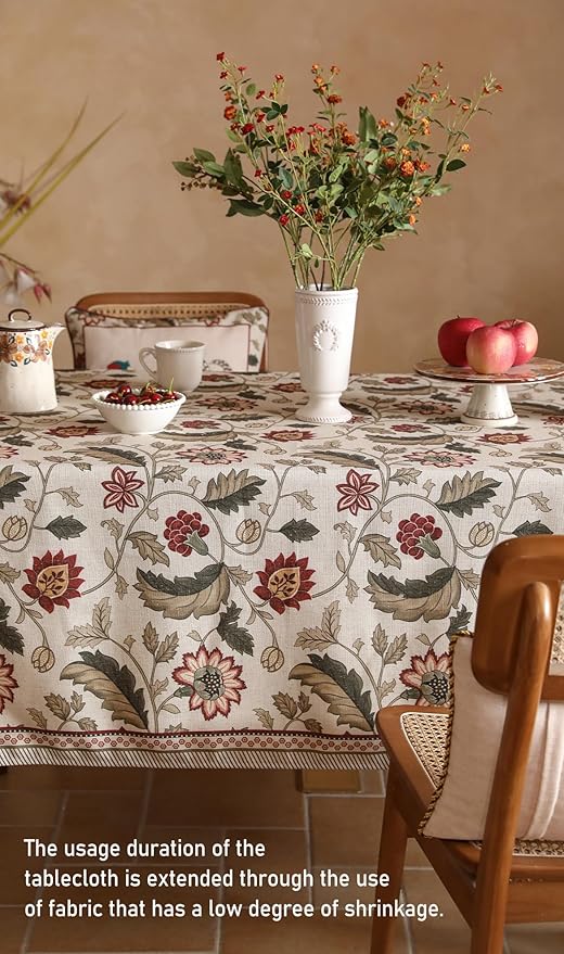 ISAENNE Designer Provence Floral Long Rectangle Tablecloth,Linen Colorful Washable Indoor Table Cloth,Durable Decor Tablecloths for Dining Thanksgiving Kitchen Christmas,63"*102"-Ratina