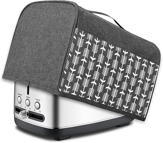 Yarwo 2 Slice Toaster Cover with Pockets and Top Handle, Nylon Toaster Cover Fits for Most Standard 2 slice Toasters, Gray with Arrow