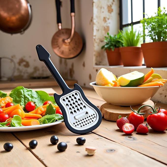 Handheld Cheese Grater, Stainless Steel Shredder with Handle Multi-Functional Guitar Shaped Kitchen Slicer Grater Zester for Vegetables, Fruit, Salad, Cheese Graters