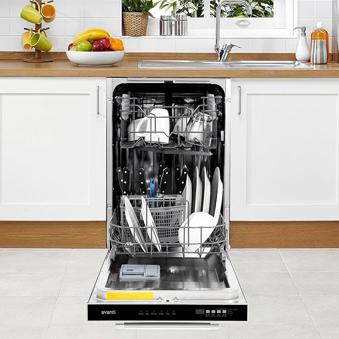 Avanti 18-Inch Dishwasher Machine with Top Control LED Display, Fits 8 Place Settings with 3 Wash Options, 6 Automatic Cycles Includes Rinse Aid Dispenser with Low Noise Rating, 53db, Stainless Steel