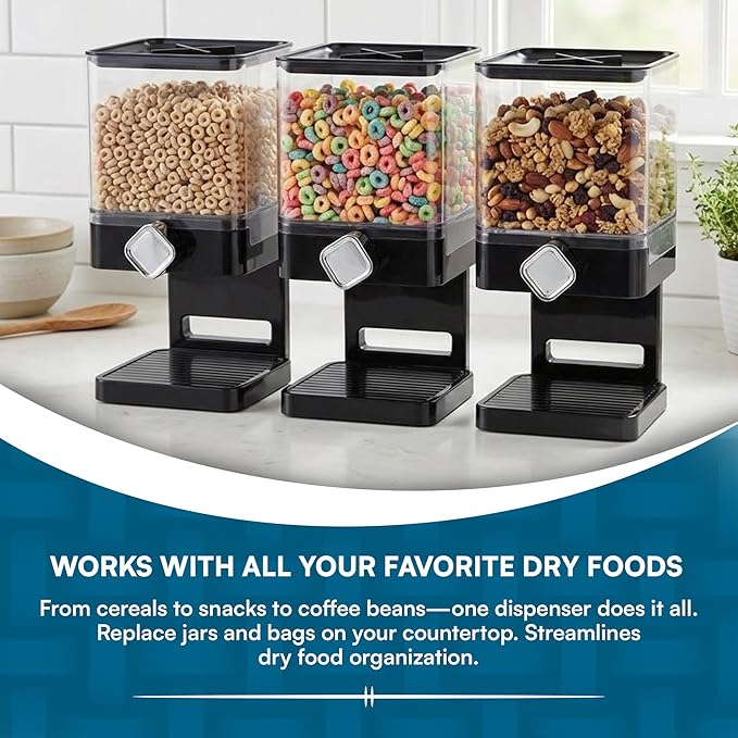 Honey-Can-Do Zevro Compact Dry Food Dispenser, Single Control, Black/Chrome