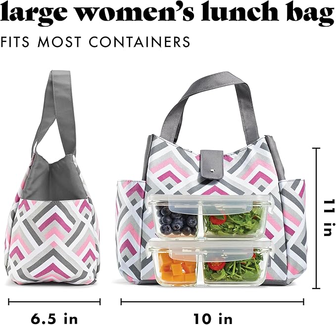 Fit & Fresh Lunch Bag For Women, Insulated Womens Lunch Bag For Work, Leakproof & Stain-Resistant Large Lunch Box For Women With Containers and Matching Tumbler, Snap Closure Westport Bag Magenta