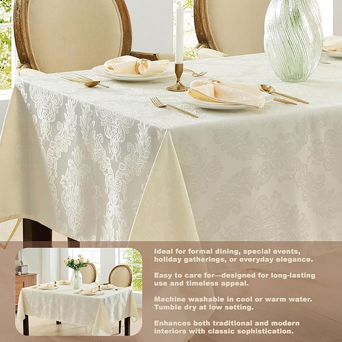 Newbridge Barcelona Luxury Damask Fabric Napkins, Set of 4 Square Napkins, Antique White, 100% Polyester, No Iron, Soil Resistant Dining Room, Party and Banquet Napkins