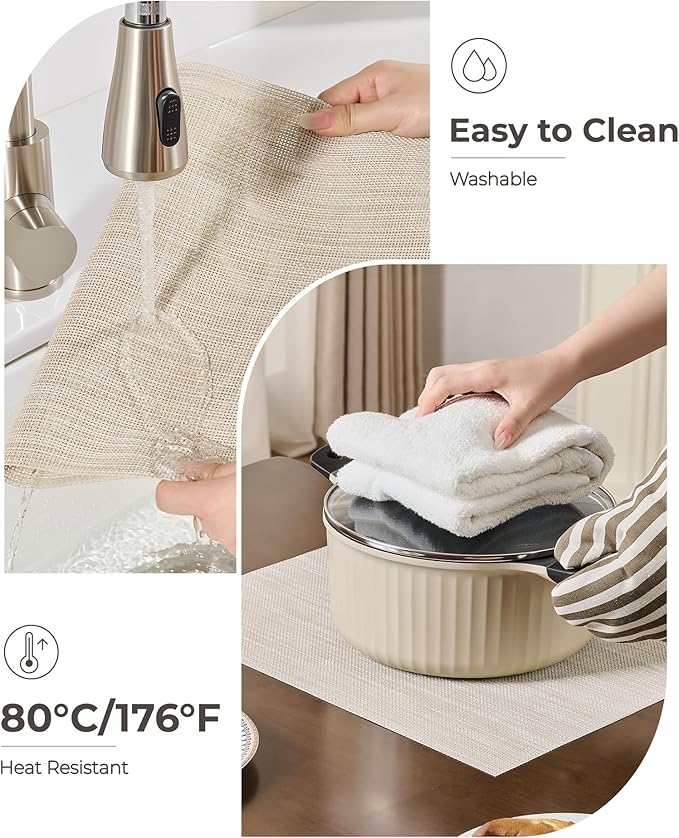 Leetaltree Beige White Placemats Set of 16 - Heat Resistant Non-Slip Place mats for Dining Table, Washable Durable PVC Vinyl Woven Table Mats(Beige White, 16)