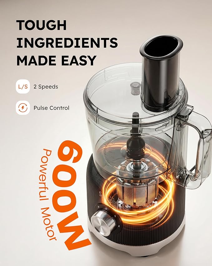 Sangcon Smoothie Blender and Food Processor Combo for Kitchen, 600W Vegetable Chopper with 2 x 8-Cup Bowls, 11-in-1 Food Chopper for Slicing, Shredding, Mixing, Purees & Dough, Shakes, BPA-Free