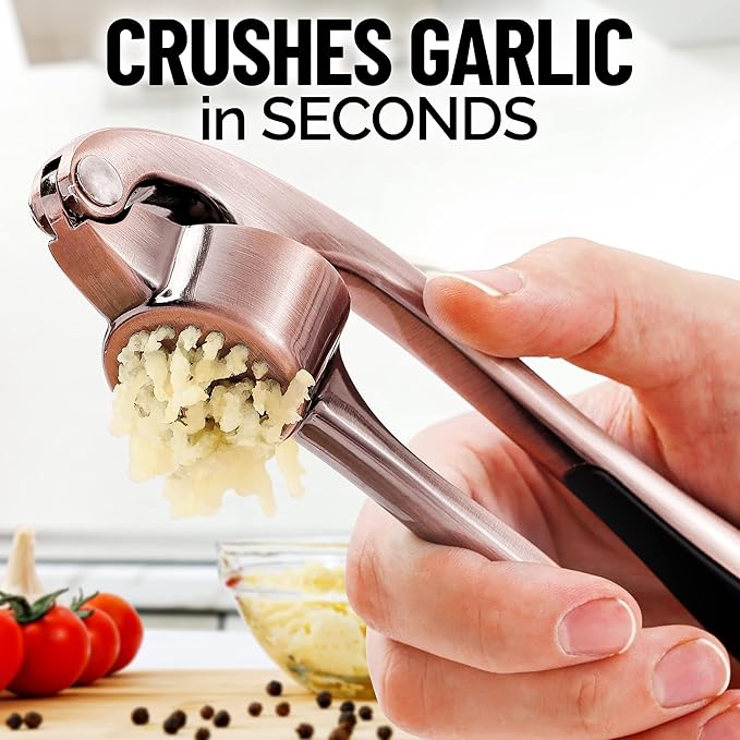 Zulay Kitchen Premium Garlic Press - Durable Garlic Masher with Soft, Easy to Squeeze Handle - Garlic Mincer Tool - Sturdy Easy to Clean Garlic Crusher (Copper)