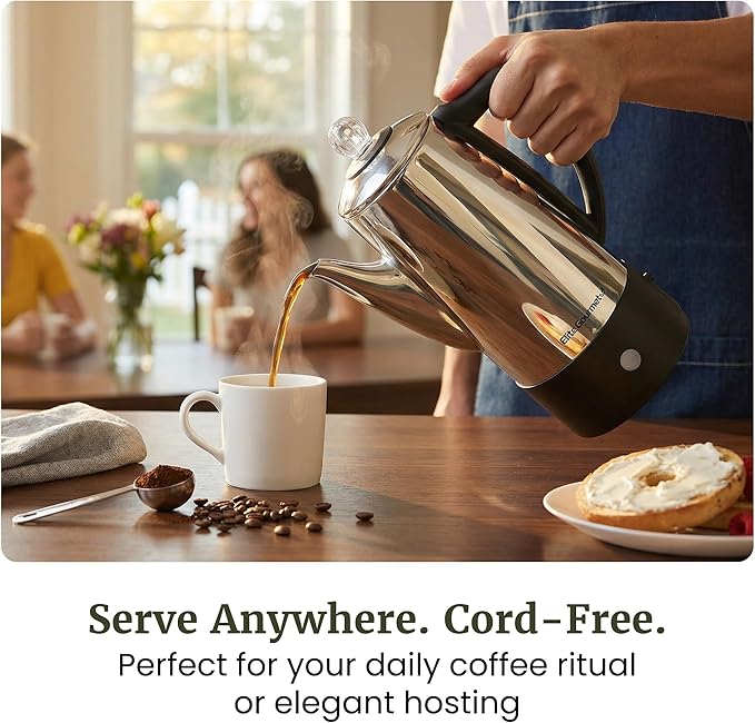 Elite Gourmet 6-Cup Electric Coffee Percolator – Stainless Steel, Fast Brewing, Keep Warm with Auto Shut-Off, Clear Brew Progress Knob, Cordless Serving Base, Reusable Filter, 1000W