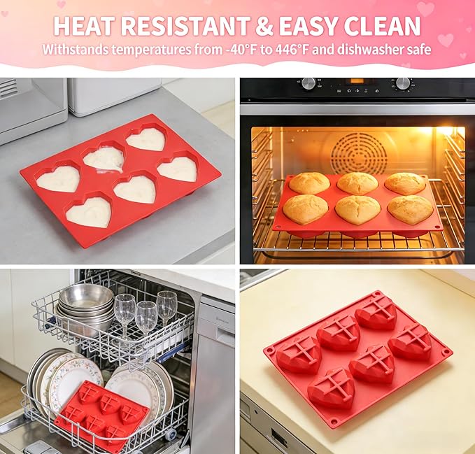 3D Diamond Heart Silicone Molds 2 Pack 12-Cavity Valentine Love Shape for Hot Cocoa Bombs, Chocolate, Cake, Soap, Jelly, Candy, Ice Cube DIY Baking & Party Gift Making