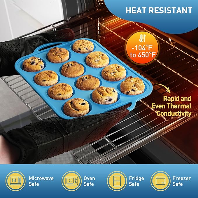Socisen 12 Cups Silicone Muffin Pan with Metal Reinforced Frame Regular Size Cupcake Pan Tray Egg Bites Silicone Circle Cookie Molds Muffin Tin Tray Tart Pans Kitchen Baking Mold Tools for Cooking