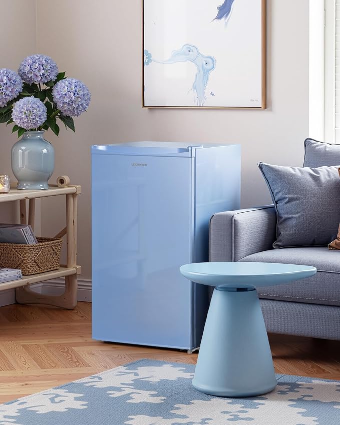 Upstreman 3.2 Cu.Ft Mini Fridge with Freezer, Single Door Mini Fridge, Dorm Fridge, Adjustable Thermostat, Mini Refrigerator for Bedroom, Office, Dorm, Blue-BR321