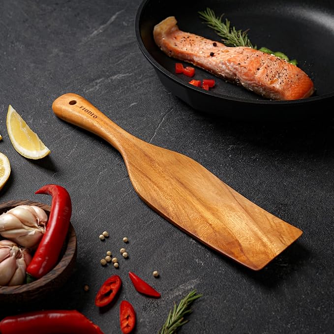 Teak Wooden Spatula, Spoons & Spurtle for Cooking – Handcrafted, Natural Non-Stick Kitchen Utensils with Comfort Grip & Microfiber Cloth