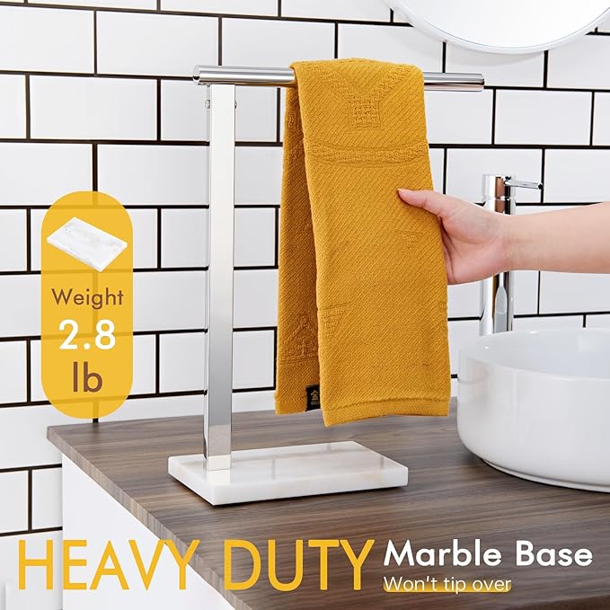 KOKOSIRI Hand Towel Holder Stand Towel Rack with Steady Marble Base for Bathroom Vanity Countertop, Polished Stainless Steel 15.7'' Height THS0006-CH