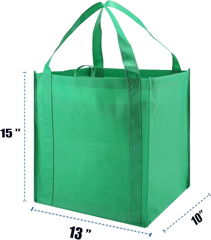 NERUB Set of 10 Reusable Grocery Bags Heavy Duty Shopping Bags Large Grocery Totes with Reinforced Bottom Super Sturdy Handles, Green