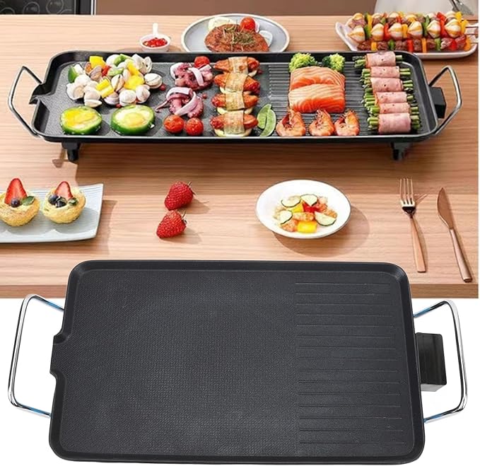 Indoor Electric Grill Non Stick Practical Multifunctional Stove Top Flat Griddle with Original Flavor for Indoor BBQ Hotpot Cooking (US)