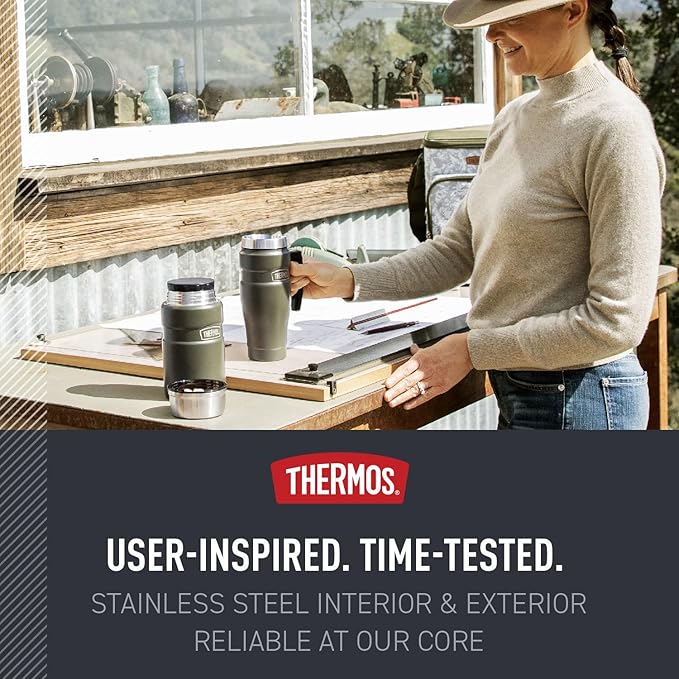 THERMOS Stainless King Vacuum-Insulated Travel Mug with Handle - 16oz, Rustic Red - Thermos Tumbler for Hot & Cold Drinks - Leak-Proof & Sweat-Proof Stainless Steel Coffee Mug with Lid for Commuting
