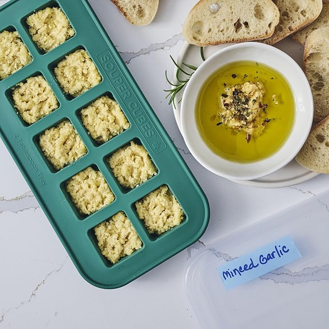 Souper Cubes 2 Tbsp. Silicone Freezer Molds - Perfect for Storing Garlic, Herbs, Ginger, Pesto, Tomato Paste, Lemon Juice, Purees and More - Kale – 2-Pack