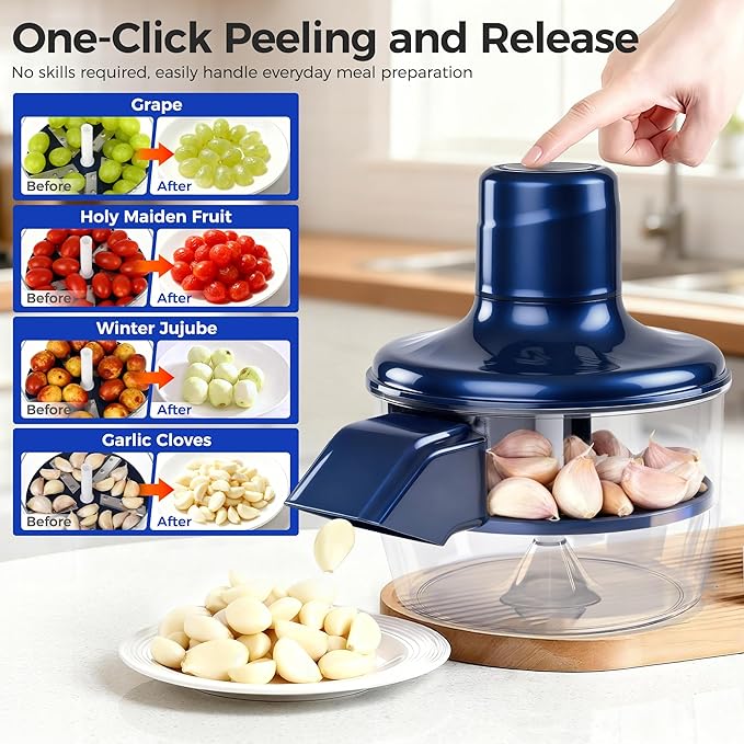 Automatic Grape Peeler Machine, Electric Garlic and Cherry Tomato Peeler, Cordless Fruit Skin Remover for Small Produce, Easy Peeling Kitchen Tool (Blue,1PC)