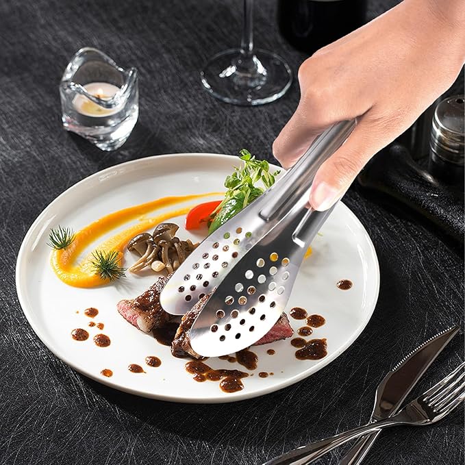 XEVOM Serving Tongs, 8 Pack, 7 Inch, Stainless Steel, Silver, Buffet Tongs