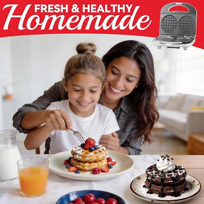 SugarWhisk Double Mini Waffle Maker Machine, Chaffle Maker, Waflera Electrica, Small Waffle Iron for Waffles, Keto Chaffles, Hash Browns, Cookies, 4 Inch