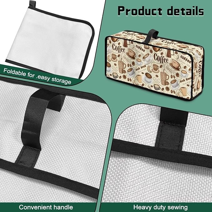 Vintage Coffee Print Slim Toaster Cover Foldable 2 Slice Long Slot 2 Slice Toaster Cover Water-Resistant Small Appliance Covers for Kitchen, Easy to Fold and Store