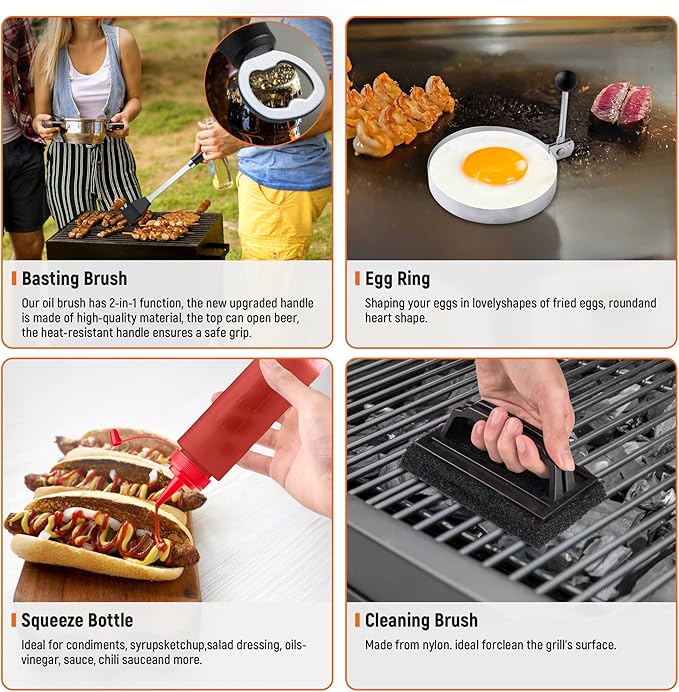 Griddle Accessries Kit, 12Pcs Stainless Steel Metal Spatula Set, Grill BBQ Spatula Utensils Set with Storage Bag, Professional Grill Spatula Set for Men Women Outdoor BBQ & Camping