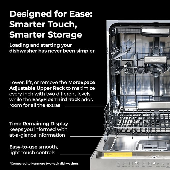 Kenmore 22-14605 24" Built-In Dishwasher - UltraWash Plus, TurboDry, SmartWash & EasyFlex Third Rack - 15 Place Settings - 45 DBA - ENERGY STAR Certified - 24" - Fingerprint Resistant Stainless Steel