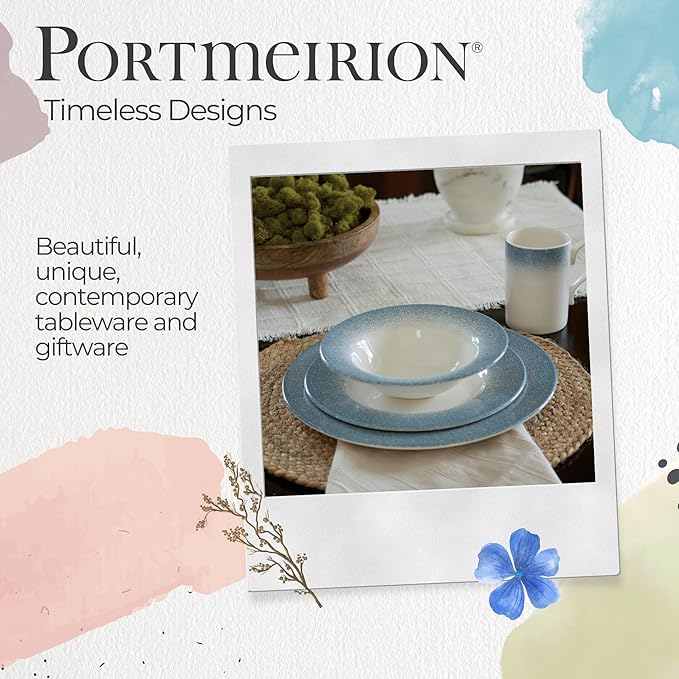 Portmeirion Potter's Mist Dinner Plate (Set of 4) - 10.5-Inch Stackable Earthenware Plates - Microwave & Dishwasher Safe, Handcrafted Dinnerware for Casual & Formal Table Settings (Blue Mist)