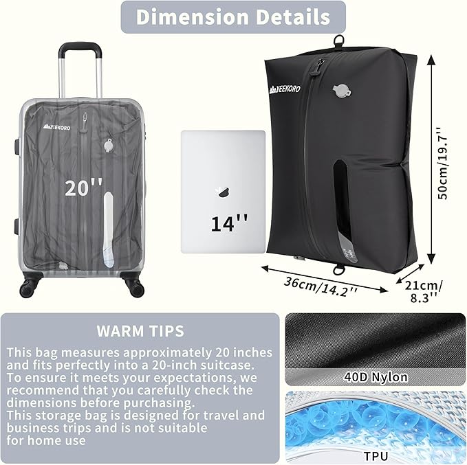 Vacuum Bag for Travel, Professional IPX8 Waterproof Reusable Vacuum Compression Bags for Travel Suitcases, Durable Space Saver Bag(3 PACK,With Pump)