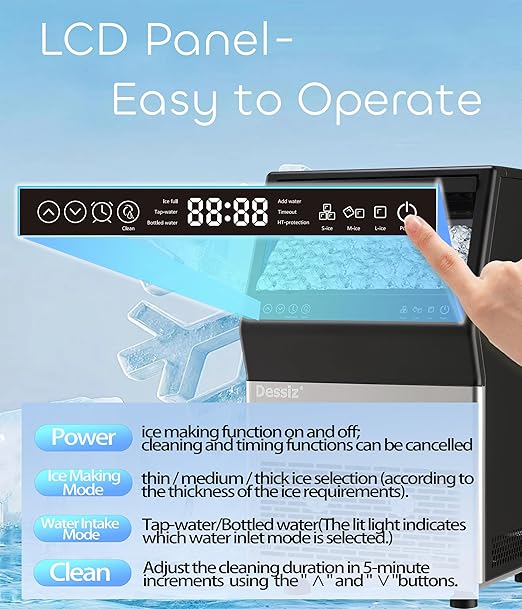 Dessiz Commercial Ice Maker Machine, 100Lbs/24H Freestanding Undercounter Ice Maker with 45pcs Storage Capacity, Self-Cleaning Ice Machine for Home, Bar, Restaurant, Office, Outdoor