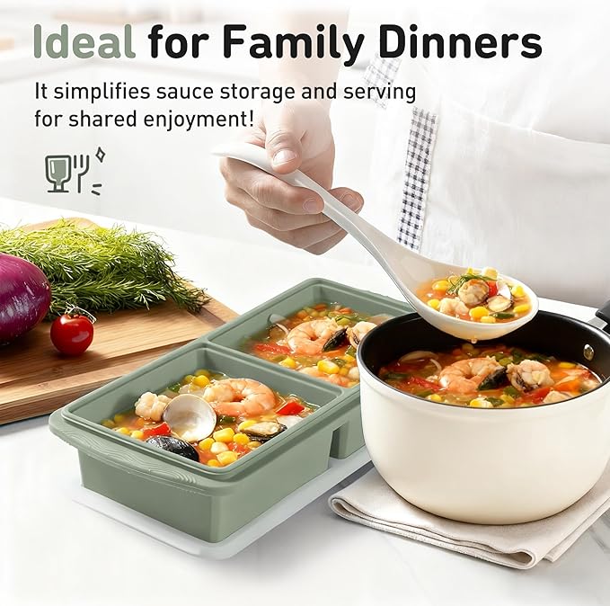 Silicone Freezer Tray with Lid Soup Freezer Container Molds with Steel Reinforced Rim Ice Cube Freezer Molds for Soup, Sauce, Leftovers, Homemade Meal Prep Containers Moldes De Silicona