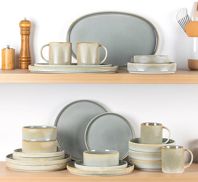 theterra Ceramic Serving Platter, 15.6"/14.4"/12.2" Oval Serving Dishes for Entertaining, Oven Safe, Microwave Safe, Serving Plates Set of 3 for Wedding, Party, Turkey, Desert Sage