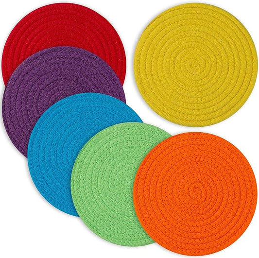 Trivets for Hot Dishes, Pots and Pans, 8 Inches Hot Pads 6 Pcs, Pot Holders for Kitchen, Heat Resistant Mat Protect Counter, Coasters Set Home Essentials Farmhouse Decor (Rainbow)