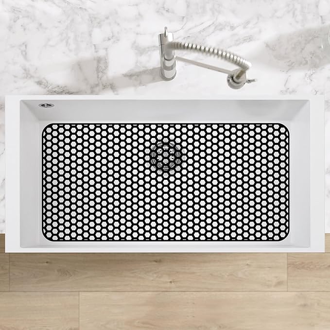 Bestjing Silicone Sink Protectors for Kitchen Sink - 28.4"x 14.3" Kitchen Protector Accessory, Non-Slip Heat Resistan Mat for Bottom of Farmhouse Stainless Steel Porcelain, Black