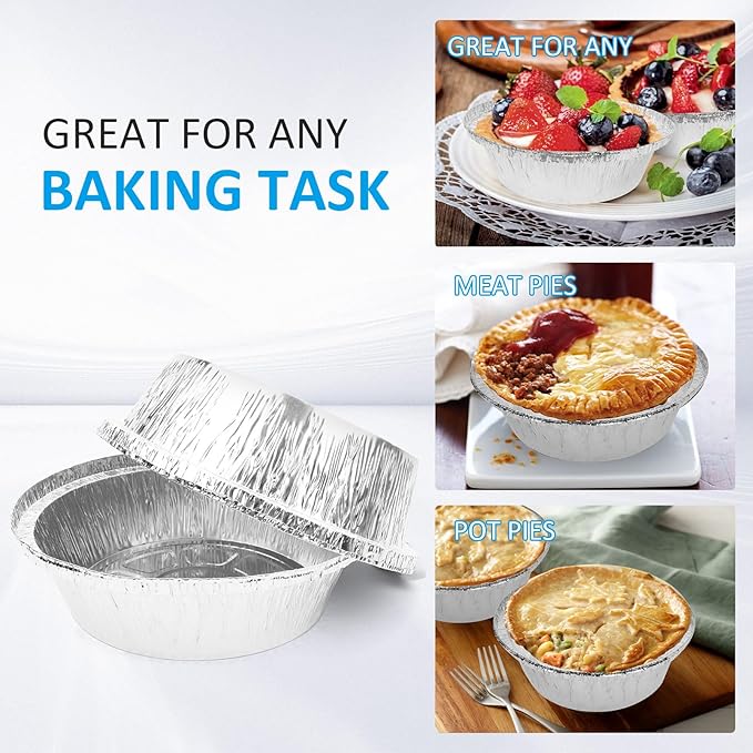 Mini Pie Tins 6 Inch 50Pcs Disposable - Aluminum Pie Pan for Baking Tarts, Cakes, and Quiche, Ideal Mini Pie Pans for Parties and Weddings(50, 6 Inch)