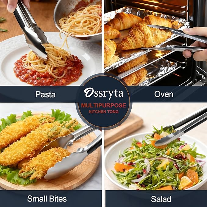 Stainless Steel Small Tong for Cooking - Mini 7 Inch Locking Tongs, Heat Resistant to 600°F, Food Grade Kitchen Metal Tong for Food, Salad, Pasta, Steaks, Vegetables - Dishwasher Safe