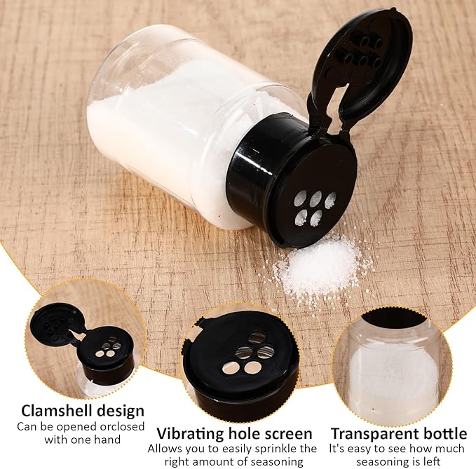 Amyhill 100 Pcs Plastic Spice Bottles Spice Jars with Black Cap Seasoning Jars Shaker 2 Oz/ 60ml Clear Bottle Containers with Shaker Lids for Storing for Spices, Herbs, Powders, Glitters Supplies