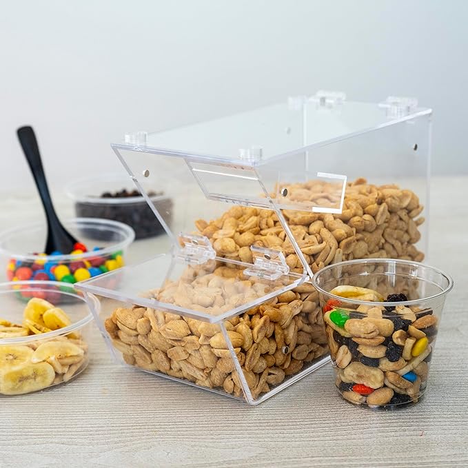 IneVibe Candy Bin Topping Dispenser - Acrylic Bulk Sprinkle Container w/Scoop, Stackable & Magnetic for Multiple Holders on Shelf - Commercial Setting for Cereal, Nuts, Candies & Snack Food Storage