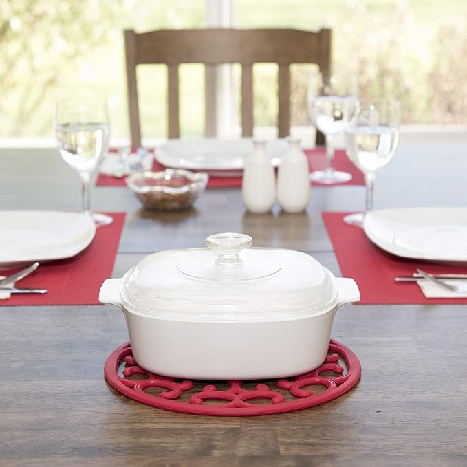 GASARÉ, Extra Large, Thick, 10" Silicone Trivets for Hot Dishes, Pots, and Pans, Hot Pads for Countertops, Flexible, Dishwasher Safe, 10 x ¼ Inches, Set of 3, Red