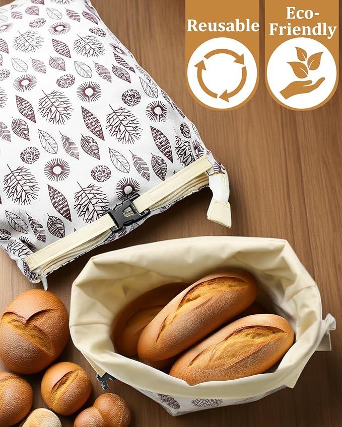 Reusable Beeswax Bread Bags with Zipper, Sourdough Bread Storage Bags for Homemade, Keep Bread Fresh, Natural Beeswax & Cotton Liner, Freezer-Safe Baguette Bag 17"×13", 2 Pack
