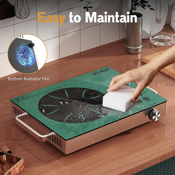 Single Burner Electric Cooktop - 110V 1800W Portable One Burner Hot Plate, Countertop Electric Stove top for Home, Camping, RV, Timer, Child Lock, Steam, BBQ, Stir Fry, 120V Plug in (Green)