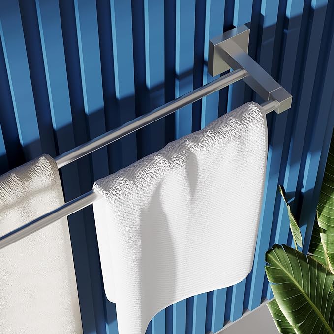 RUACQ Double Towel Bar, 24 Inch Towel Racks for Bathroom Wall Mounted, 304 Stainless Steel Bath Towel Rod with Square Base(Brushed Nickel)