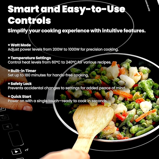 OMEO Portable Double Induction Cooktop 2 Burner Electric Cooktop, Touch Control 110V Induction Cooker with Safety Lock, Pause, Auto Shutoff Timer Setting, 9 Heating Level and Overheating Protection