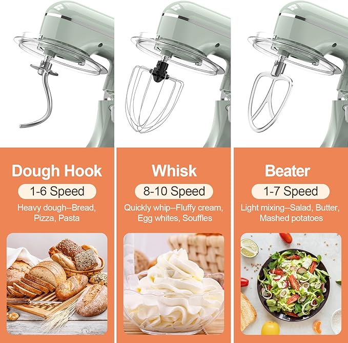 CEBORY 3-IN-1 Electric Stand Mixer, 6.5QT Bowl 660W 10-Speed Kitchen Mixer, Household Food Mixers include Dough Hook, Beater and Whisk, Bread Cake Mixer for Baking and Most Home Cooks, Green
