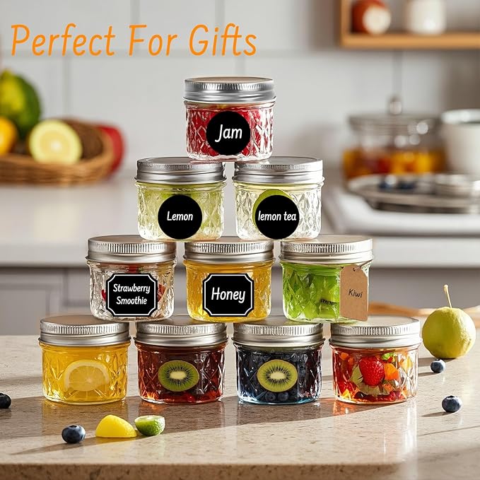 CycleMore 40 Pack 4oz Clear Mason Jars With One Piece Silver Lids, Mini Glass Canisters, Spice Bottles, Canning Jars for Honey, Jam, Jelly