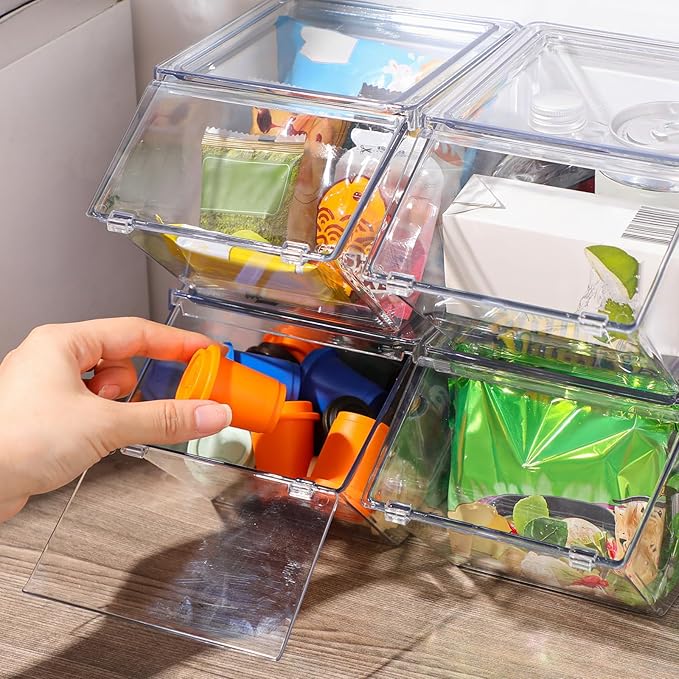 Yerliker 12 Pcs Clear Plastic Storage Bins with Lids Large Stackable Pantry Storage Organizer Bins Kitchen Organization Cabinet Organizers Ideal Containers for Fridge, Kitchen, Cabinets (Clear)