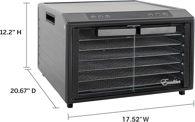 Excalibur Electric Food Dehydrator Select Series 6-Tray with Adjustable Temperature Control Includes Chrome Plated Drying Trays Stainless Steel Construction and Glass French Doors, 700-Watts, Black