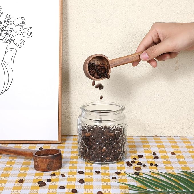2 Pcs Coffee Scoop 8 in Long Handle Wooden Measuring Spoons Tablespoon Ground Coffee Scoop Long Wooden Scoops for Canisters Deep Jars Kitchen Tools Utensils Cooking Mixing Stirrer