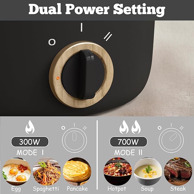 Hytric Hot Pot Electric, 2.5L Portable Electric Pot with Non-Stick Coating, Multi-functional Cooker for Stir Fry, Steak, Noodles, Soup, Portable Ramen Cooker for Dorm and Office, Black